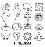 Hinduism Religions Symbols Icons Vector Set Circle sketch template