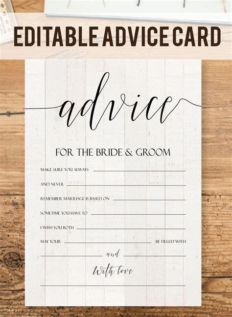 printable wedding advice cards template printable templates
