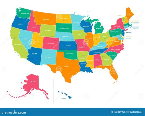 estados unidos mapa político de los colores brillantes ilustración