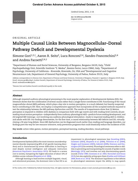 causal link  magnocellular dorsal pathway functioning  dyslexia