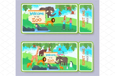 zoo admission ticket vector template animal illustrations creative