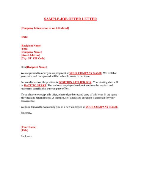 sample employment offer letter format allbusinesstemplatescom