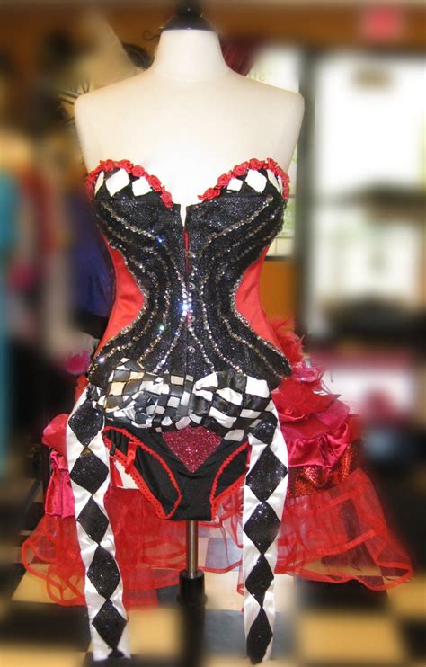 queen of hearts corset rhinestone crystal steelboned red satin black glitter rosettes white glitter