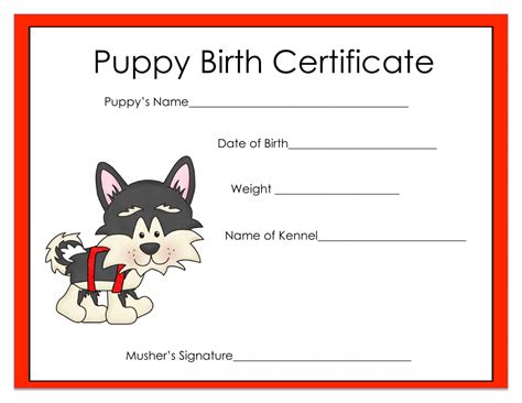 puppy birth certificate template  printable  templateroller