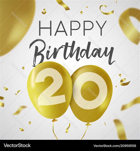 happy birthday  twenty year gold balloon card vector image