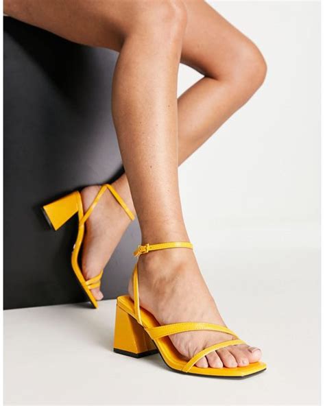 bershka  block heel sandal  multi strap  yellow lyst canada