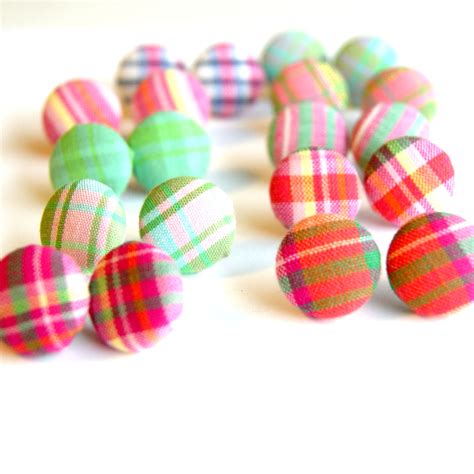 plaid fabric button earrings set pick your pairs 3 on