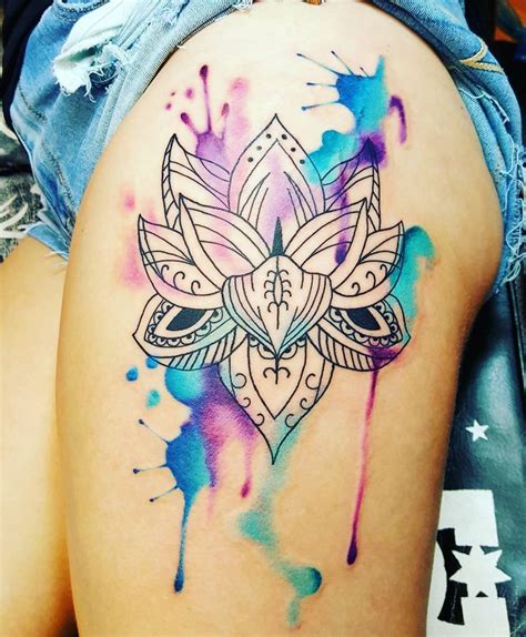 Watercolor Lotus Flower Tattoo Flower Thigh Tattoos