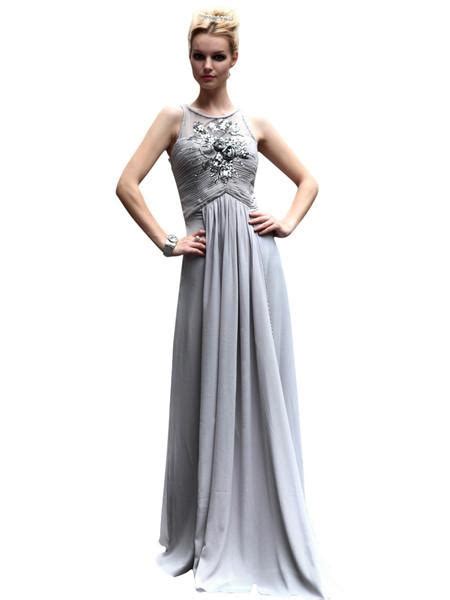 Grey Hand Embellished Floral Silver Evening Dress 30552