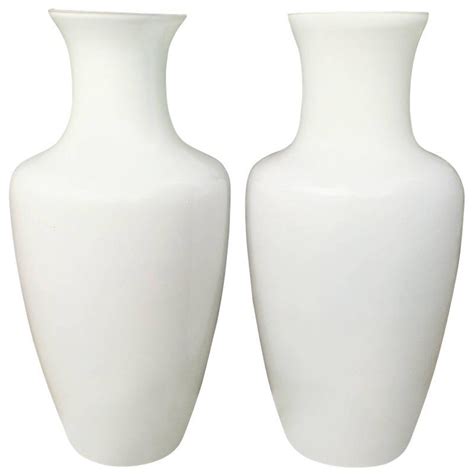 Pair Of Oversized White Glass Vases In 2021 White Glass Vase Glass Vase