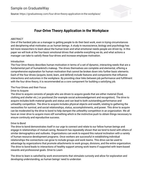 drive theory application   workplace essay  graduateway