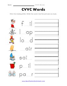 cvvc words worksheets