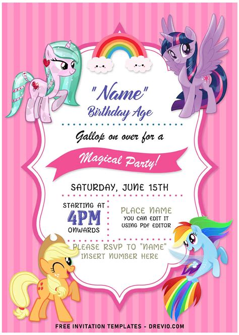 editable  adorable   pony invitation templates
