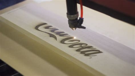 process  laser engraving  wood  coca cola front signs