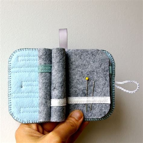 wool felt needle book case organizer sewing kit  rainstorm  etsy needle book needle case