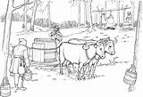 Colorir Fazenda Oxen Maple Syrup Aratro Charette Dessins Sled Pulling Tudodesenhos Carregando Barril Bue Slitta sketch template