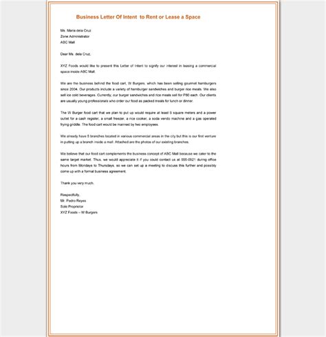 business letter  intent templates  word