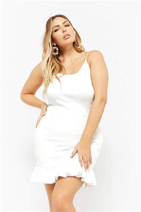 Forever 21 Plus Size Ribbed Ruffle Hem Cami Dress All White Party