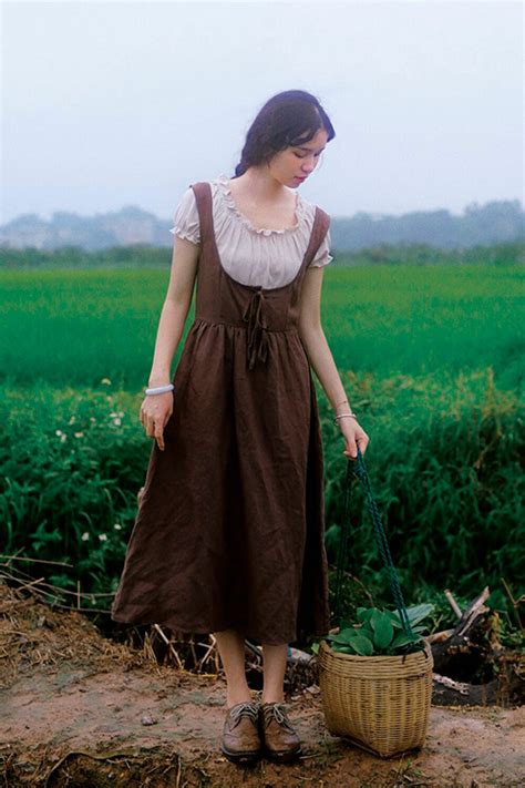buy village pastoral cabincore linen dress orezoria model pakaian