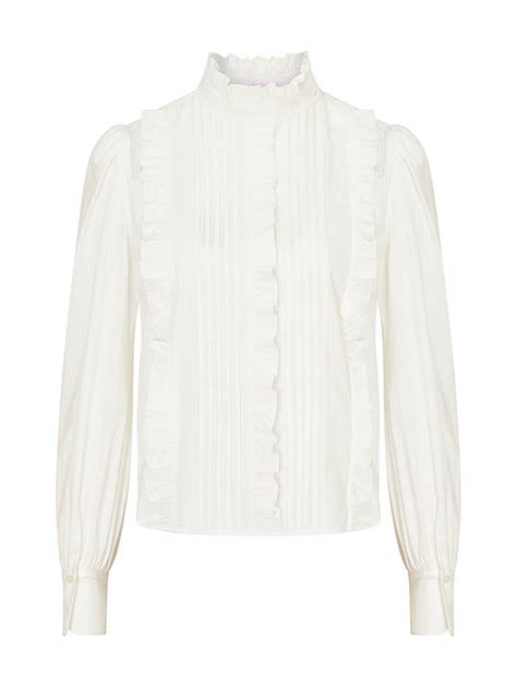 see by chloé high neck ruffle blouse iconic milk at john lewis and partners