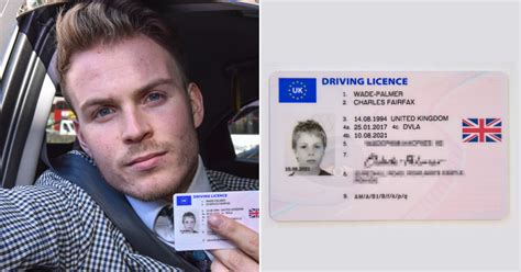 man s driving licence issued with photo of him from primary school