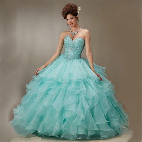 Mint Green Quinceanera Dresses 2017 Puffy Organza Beading Crystal Ball