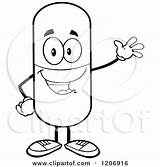 Mascot Pill Waving Happy Clipart Royalty Toon Hit Pillbox Cartoon Vector Template sketch template