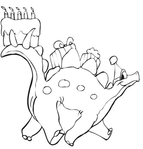 birthday coloring page  dinosaur   cake  presents