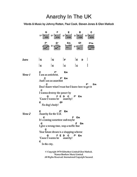 anarchy in the uk sheet music by the sex pistols lyrics