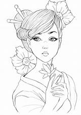 Geisha Cool Drawings Colouring sketch template