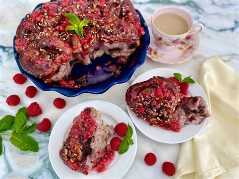 razzle dazzle chocolate sticky buns  fresh raspberry glaze dish