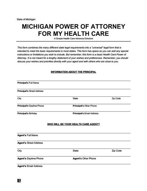 printable durable power  attorney form michigan printable forms