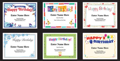 birthday certificate templates happy birthday certificates card