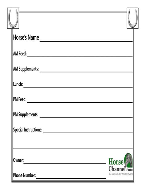 horse stall cards templates fill  printable  horse stall