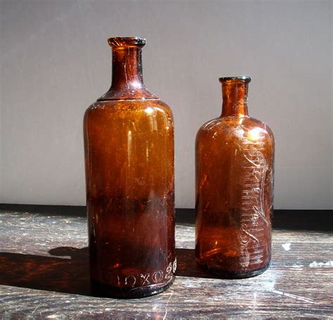 2 Vintage Brown Glass Bottles Lysol And Dioxygen