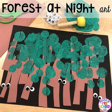 forest  night art   nocturnal animals theme  preschool pre
