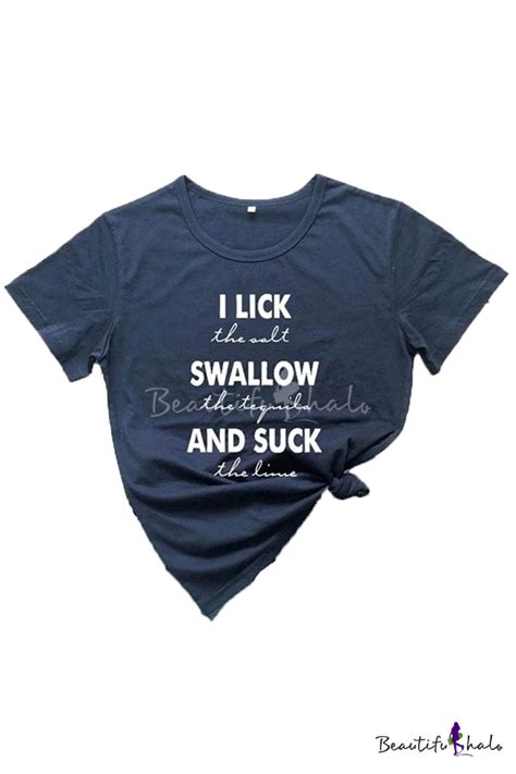 casual womens letter i lick swallow and suck short sleeve crew neck