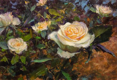 steps  painting delicate white roses master oil painting