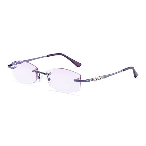 Women Rimless Rhinestone Trimmed Purple Presbyopic Glasses 1 00d
