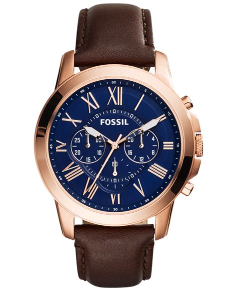 fossil mens chronograph grant brown leather strap  mm fs