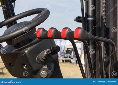 operating control panels  levers  steering wheel  forklift stock photo image