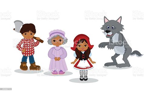 vector illustration of little red riding hood fairy tale characters