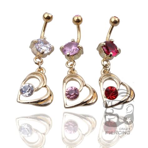 Fashion Love Heart Belly Button Rings Bar Surgical