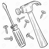 Tools Hammer Drawing Sketch Construction Screwdriver Nails Tool Improvement Coloring Pages Illustration Doodle Nail Stock Vector Tattoo Drawings Clip Clipart sketch template
