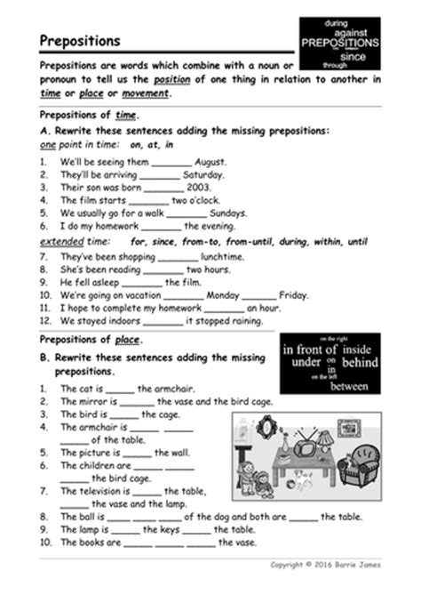 prepositions pronouns worksheets  bas teaching resources tes