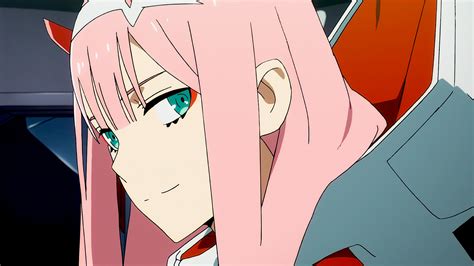 darling in the franxx zero two hiro zero two with pink hair and green