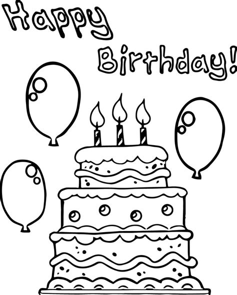 birthday cake balloon party coloring page wecoloringpagecom