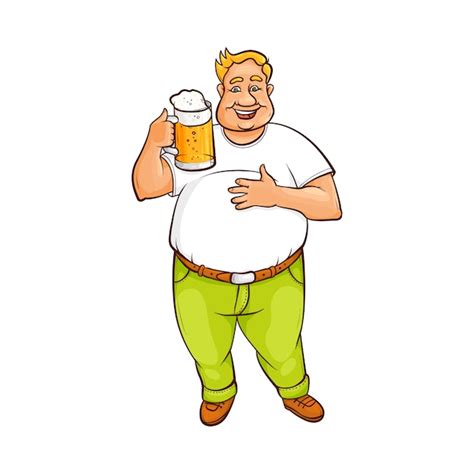 funny smiling fat man holding big mug  beer premium vector