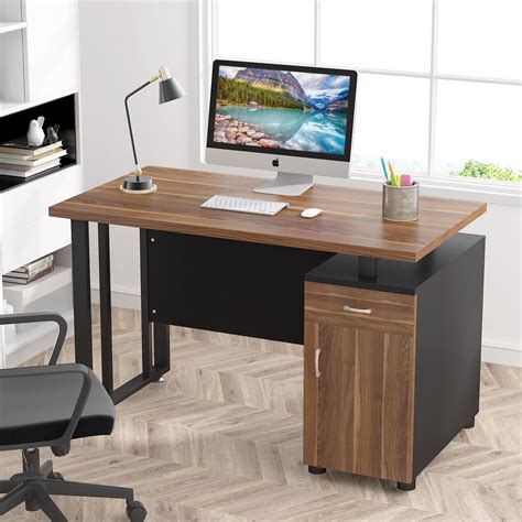 tribesigns   computer desk  drawers  storage cabinetmodern office desk study