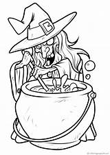 Coloring Pages Halloween Preparing Stew Witch Hat Her Color sketch template